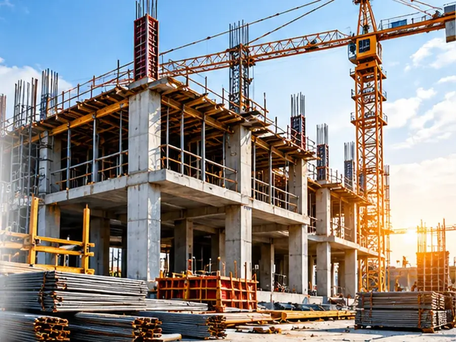 Building Construction Building Construction – ZEDEXMART – multi-storey RCC building under construction with tower crane