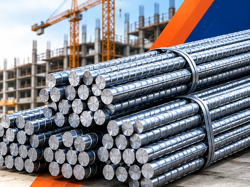 Long Steel Products Long Steel Products – ZEDEXMART – bundles of TMT steel bars at a building construction site